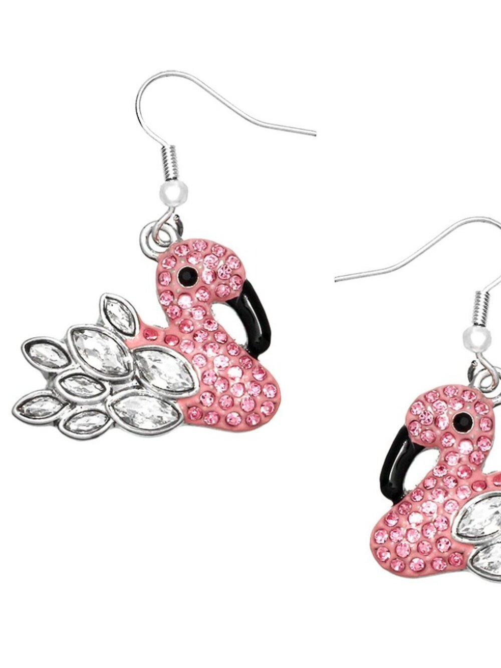 Flamingo Earrings Beach Sea Life Bird Florida Animal Rhinestone Crystal PINK